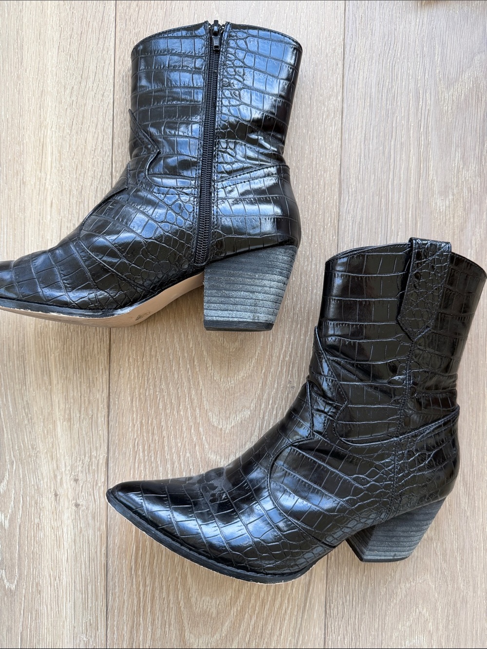 Coconuts by Matisse Black Croc-Embossed Pointed Toe Ankle Boots